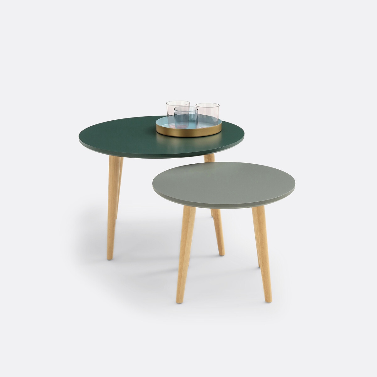 Table gigogne scandinave vert sauge en bois
