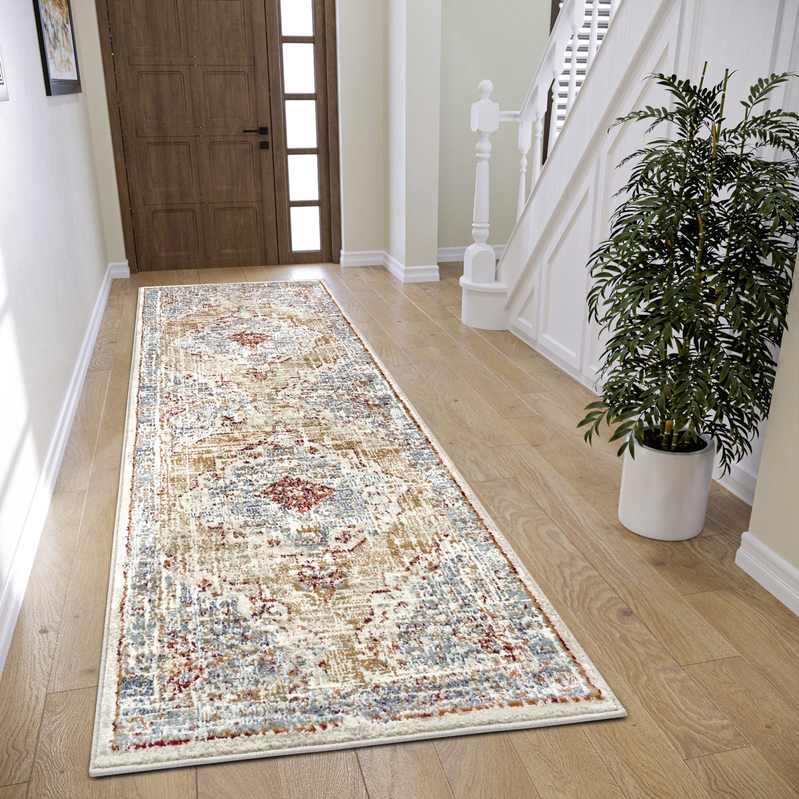 Tapis de couloir vintage Madère en situation dans une entrée