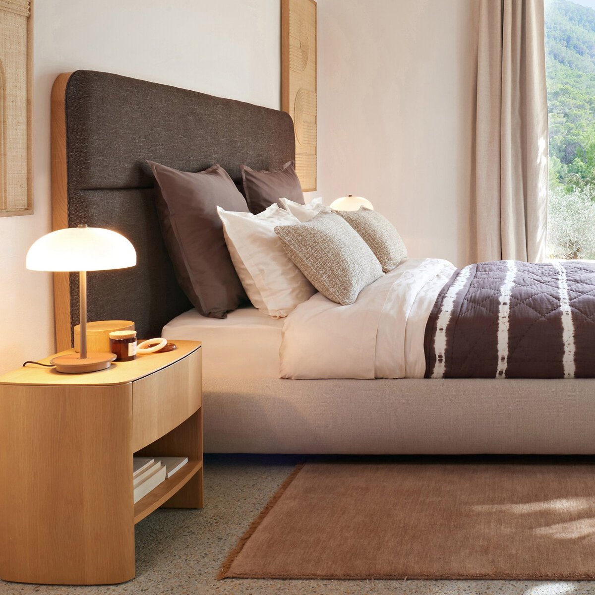 Tête de lit AMPM en tissu chiné et bois