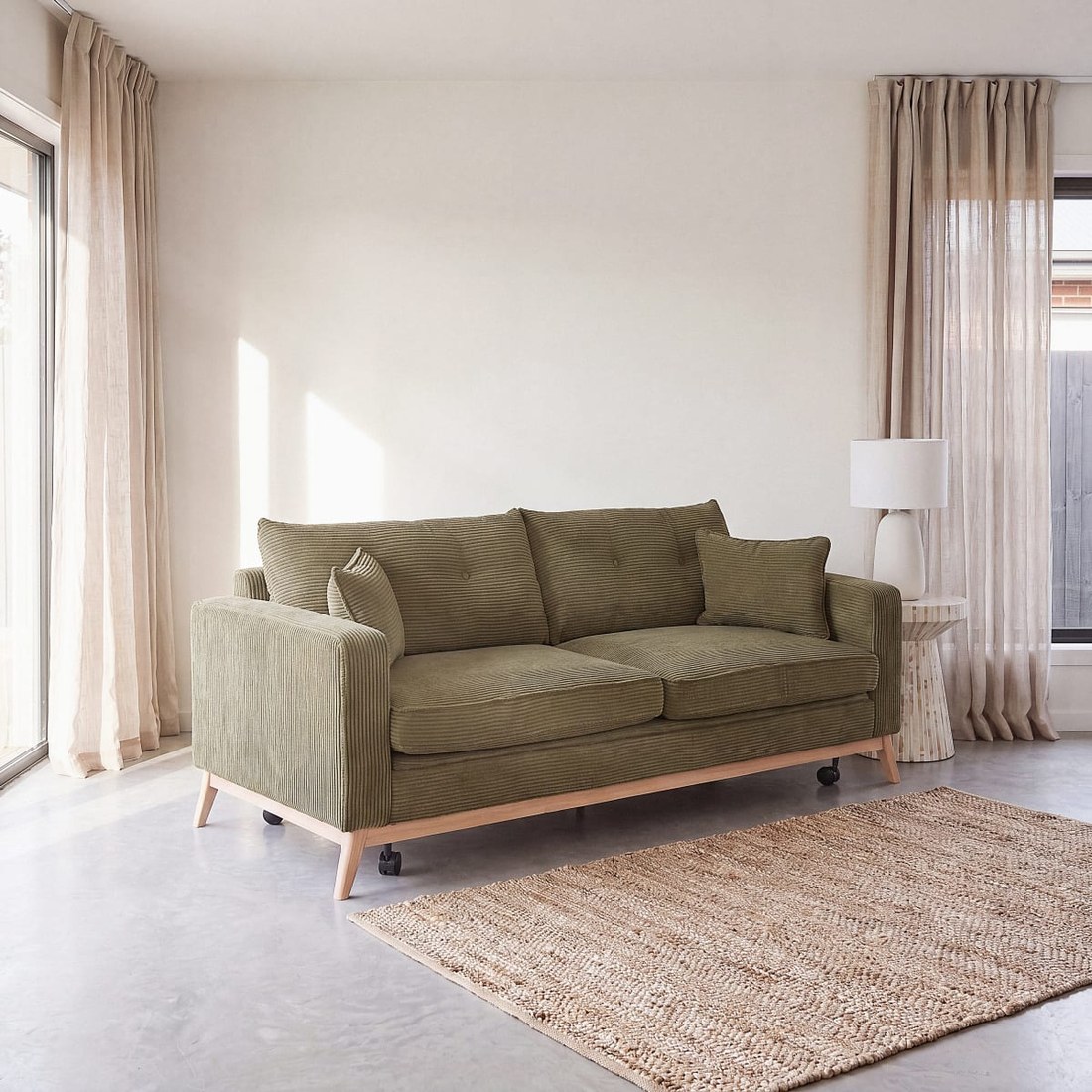 Canapé lit scandinave vert kaki