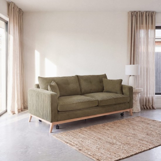 Canapé convertible design 3 places vert kaki