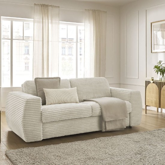 Canapé convertible design en tissu bouclé beige