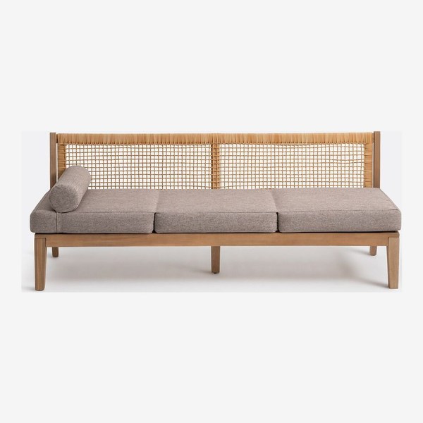 Canapé de jardin modulable Cedalia en acacia et résine tressée