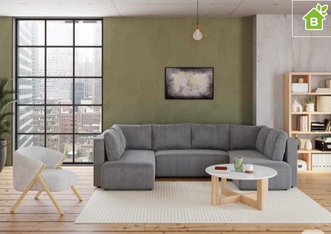 Canapé panoramique ABEL anthracite dans un loft industriel