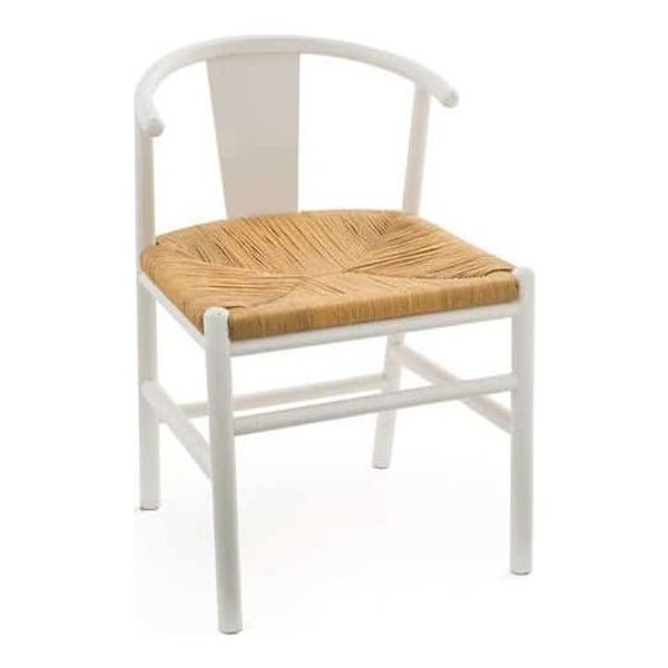 Chaise blanche à accoudoirs Kirsti AM.PM assise en corde tressée