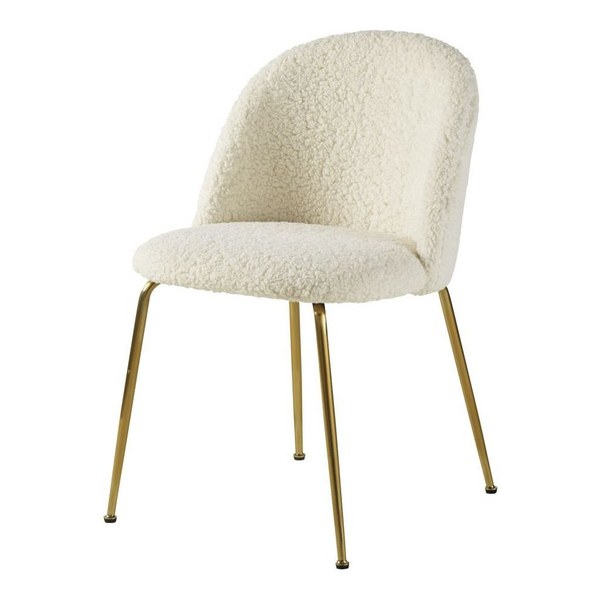 Chaise blanche en bouclette Ginette et pieds dorés Maisons du Monde