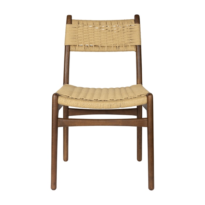 Chaise vintage Cecile en corde tressée, chaise entière avec marge, packshot fond blanc