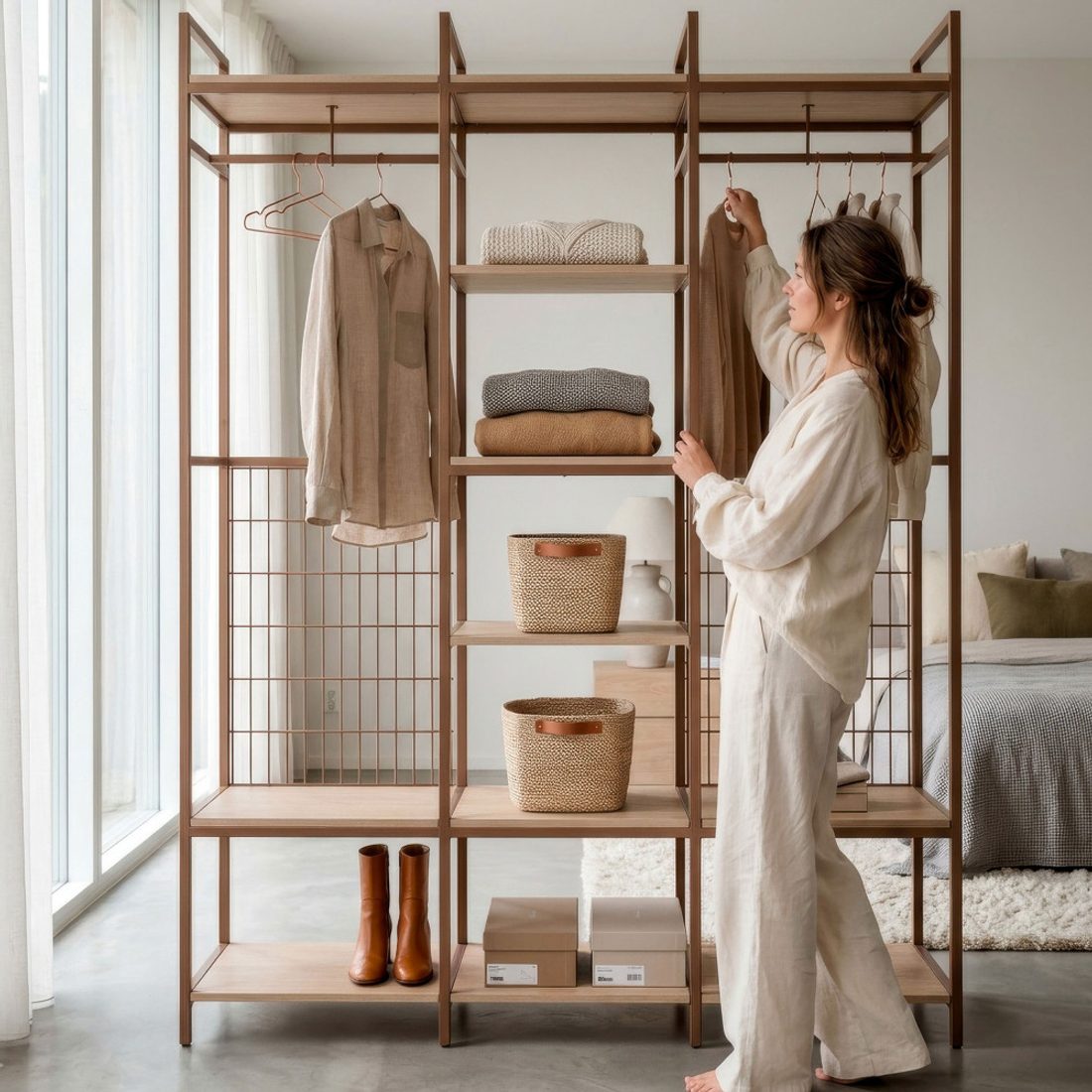 Dressing ouvert modulable Aqaba installé dans une chambre colorée