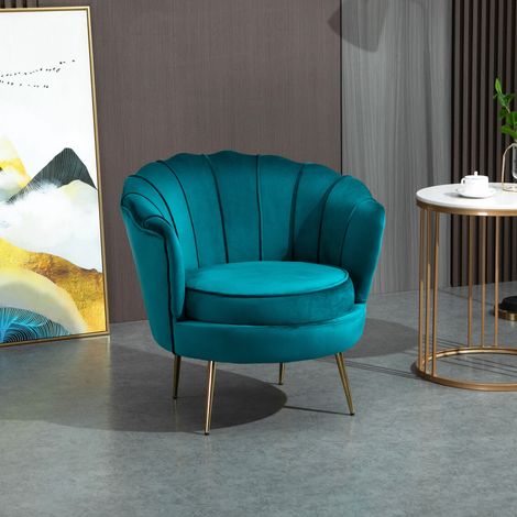 Fauteuil coquillage velours bleu canard ManoMano en situation
