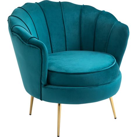 Fauteuil coquillage velours bleu canard ManoMano