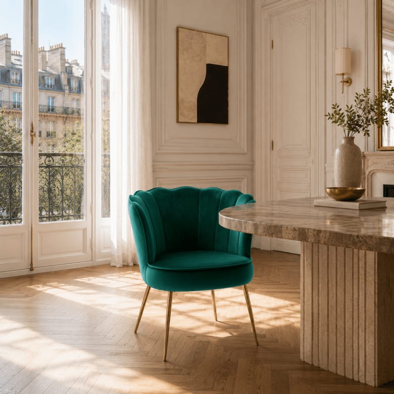 Fauteuil coquillage Peridot en velours