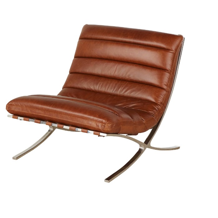 Fauteuil en cuir marron effet vieilli et inox Beaubourg sur fond neutre