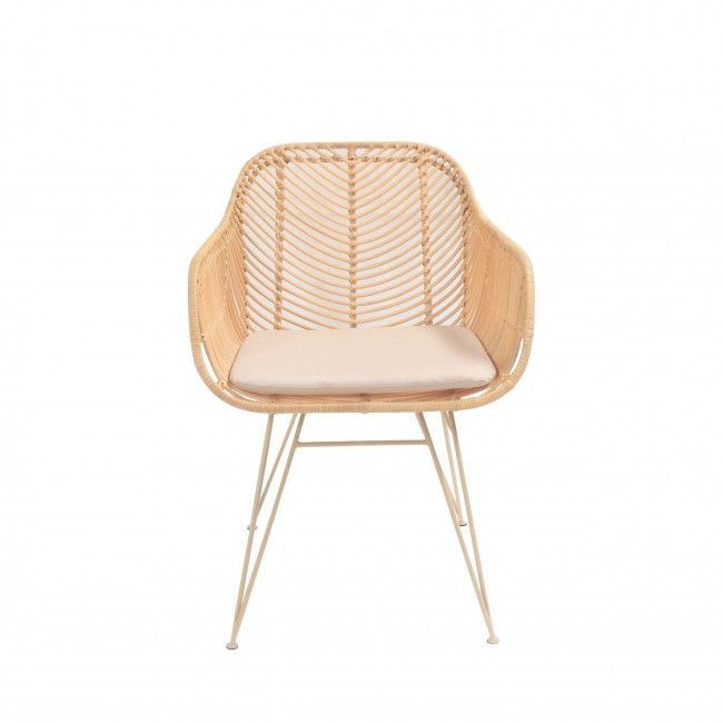 Fauteuil de table en rotin Nunuhai, pieds beiges