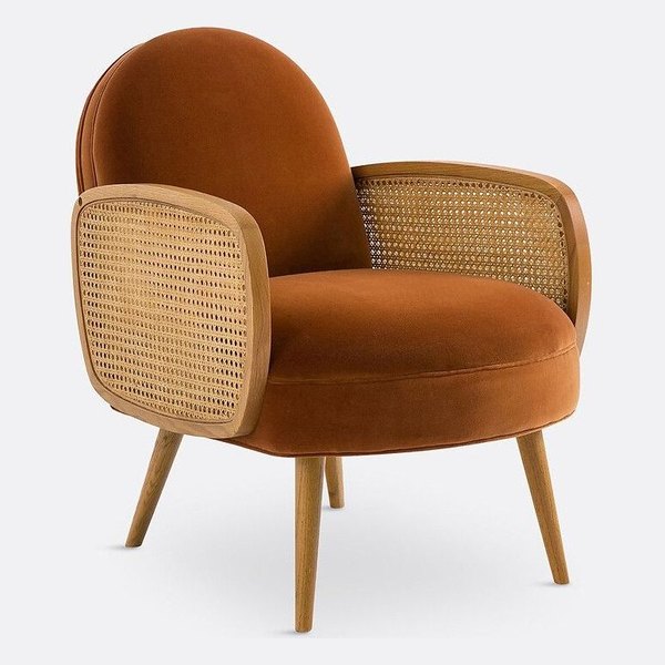 Fauteuil vintage Buisseau en velours orange cuit et cannage, La Redoute Interieurs
