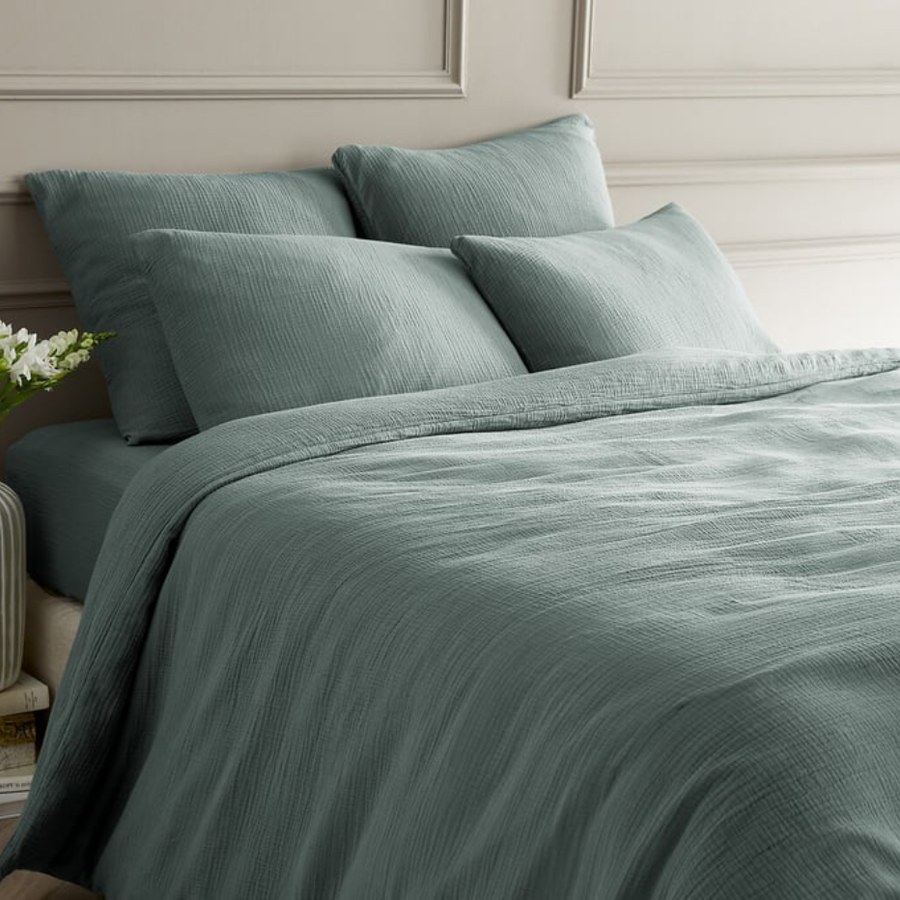 Housse de couette Yafa bleu persan en gaze de coton La Redoute en situation