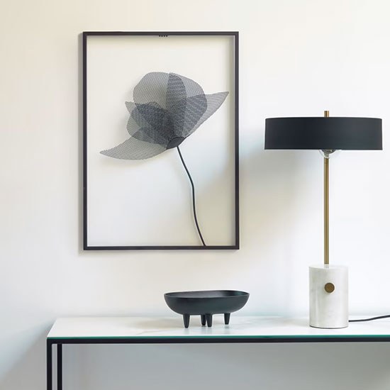 Lampe à poser originale en métal noir, laiton et marbre