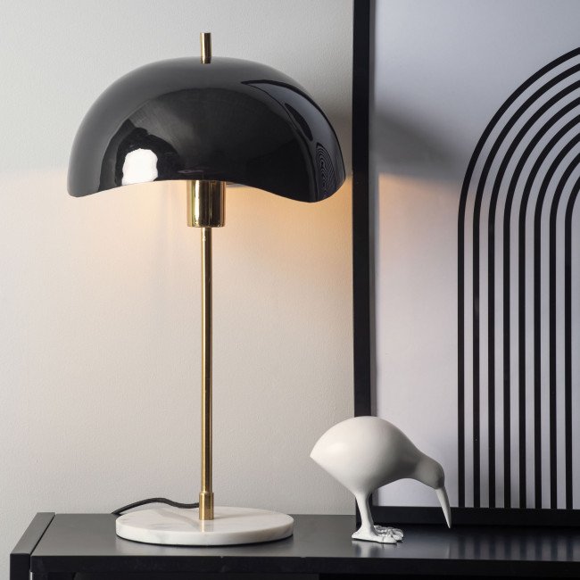 Lampe à poser en métal noir et marbre Waved Dome