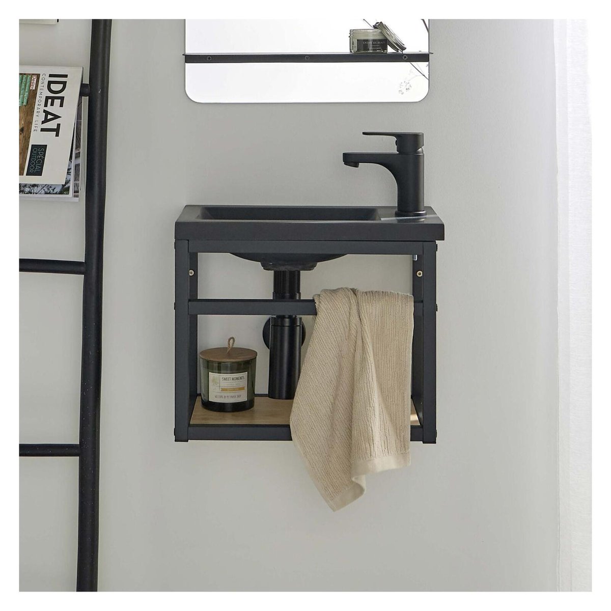 Petit meuble vasque industriel pour lave-mains