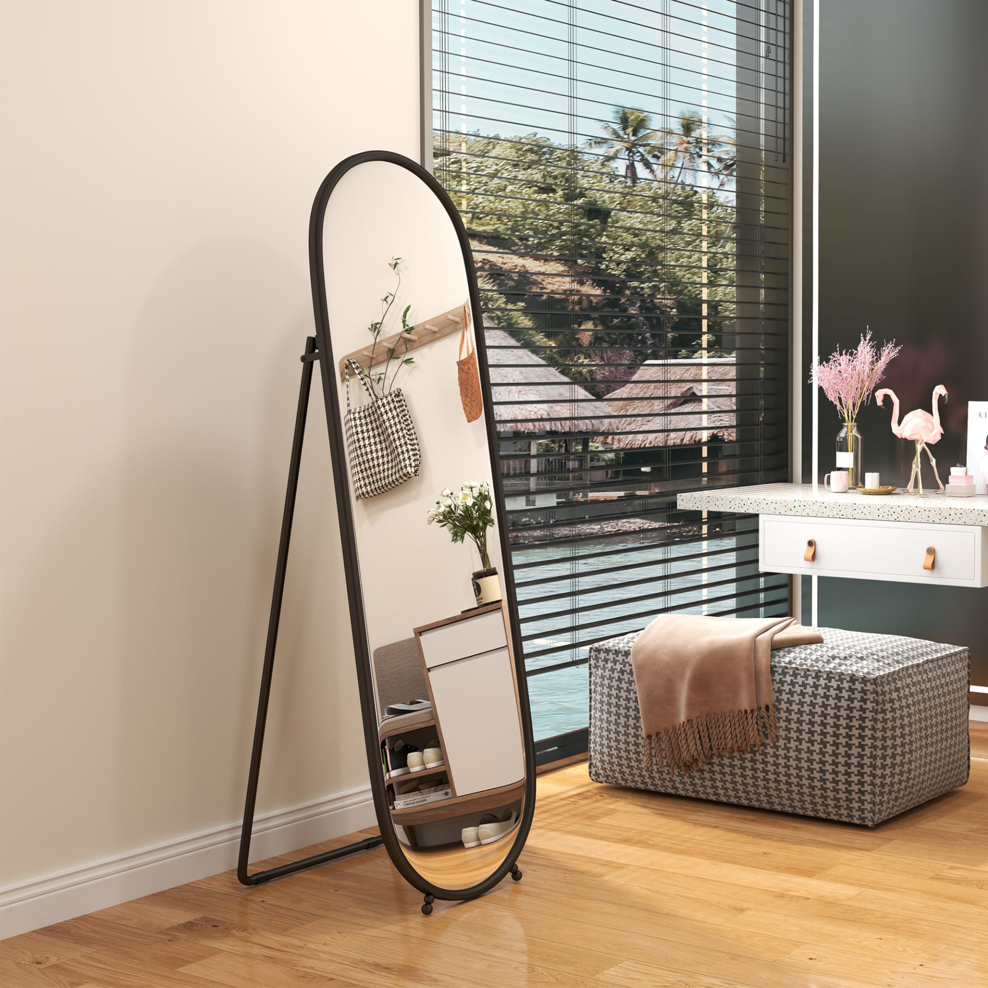 Miroir sur pied ovale en métal Homcom