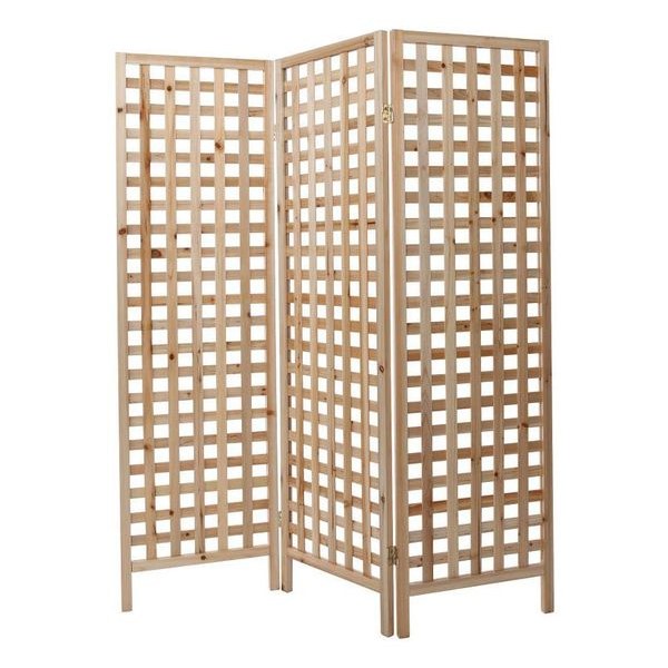 Paravent en bois clair ajouré Akkiko Miliboo