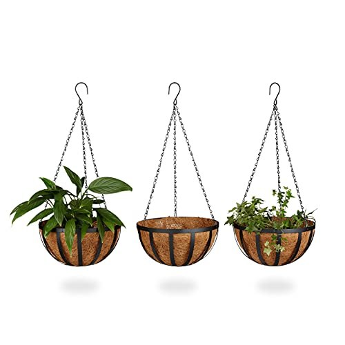 Pot de fleurs suspendu en coco marron lot de 3 - Relaxdays