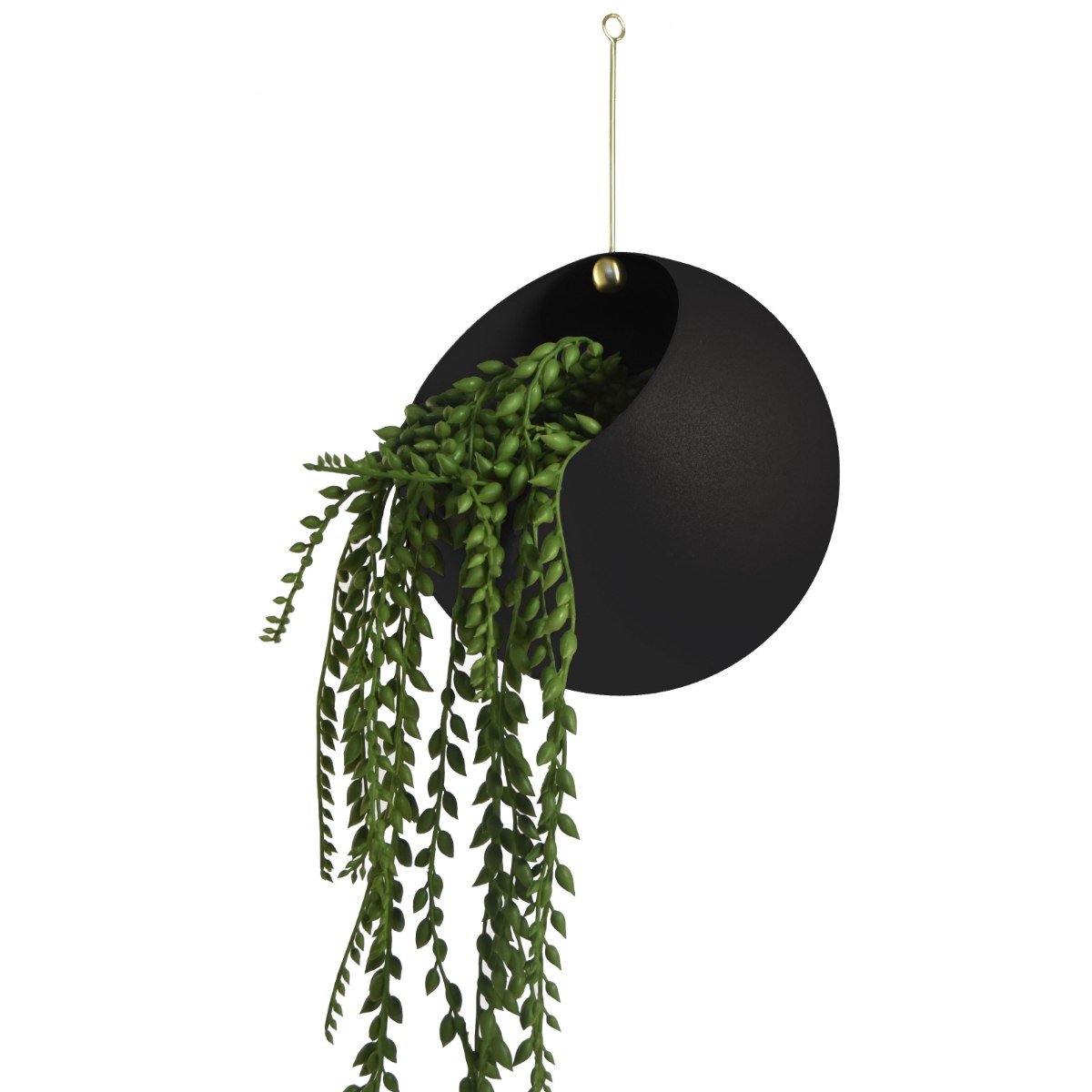 Pot de fleurs suspendu Globe Large AYTM noir avec plante retombante