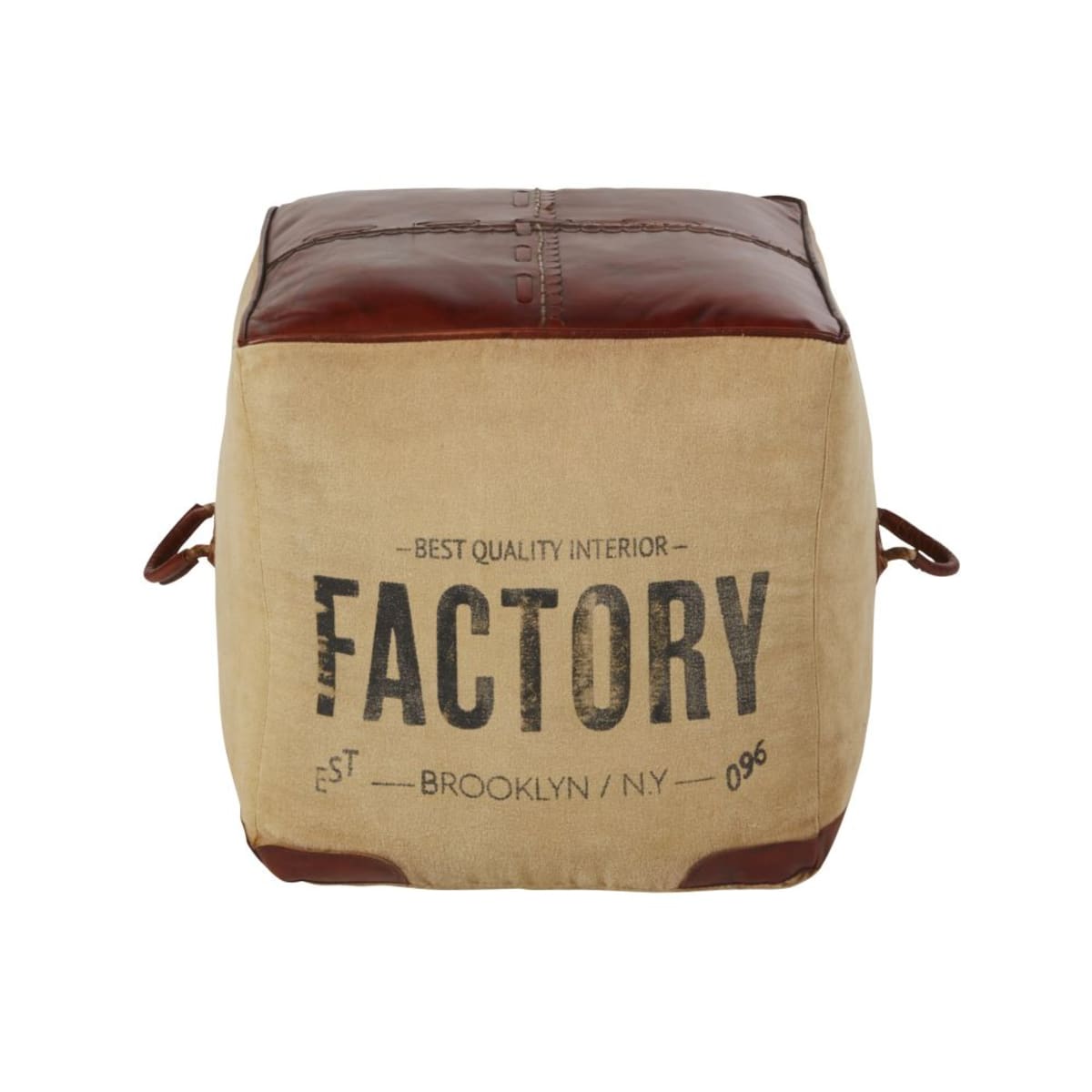 Pouf carré en coton et cuir marron Factory - Maisons du Monde