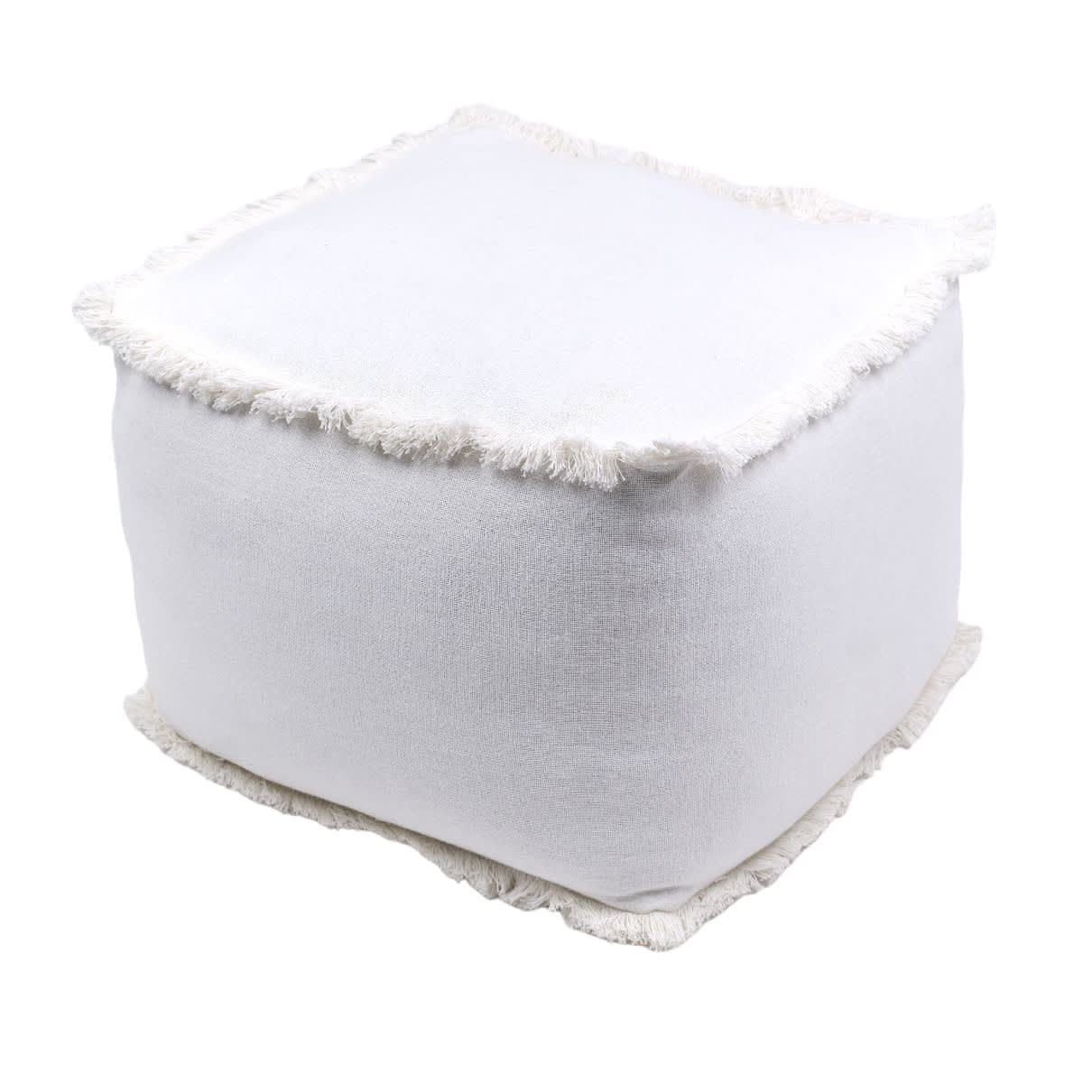 Pouf carré en coton à franges écru Indies - Maisons du Monde