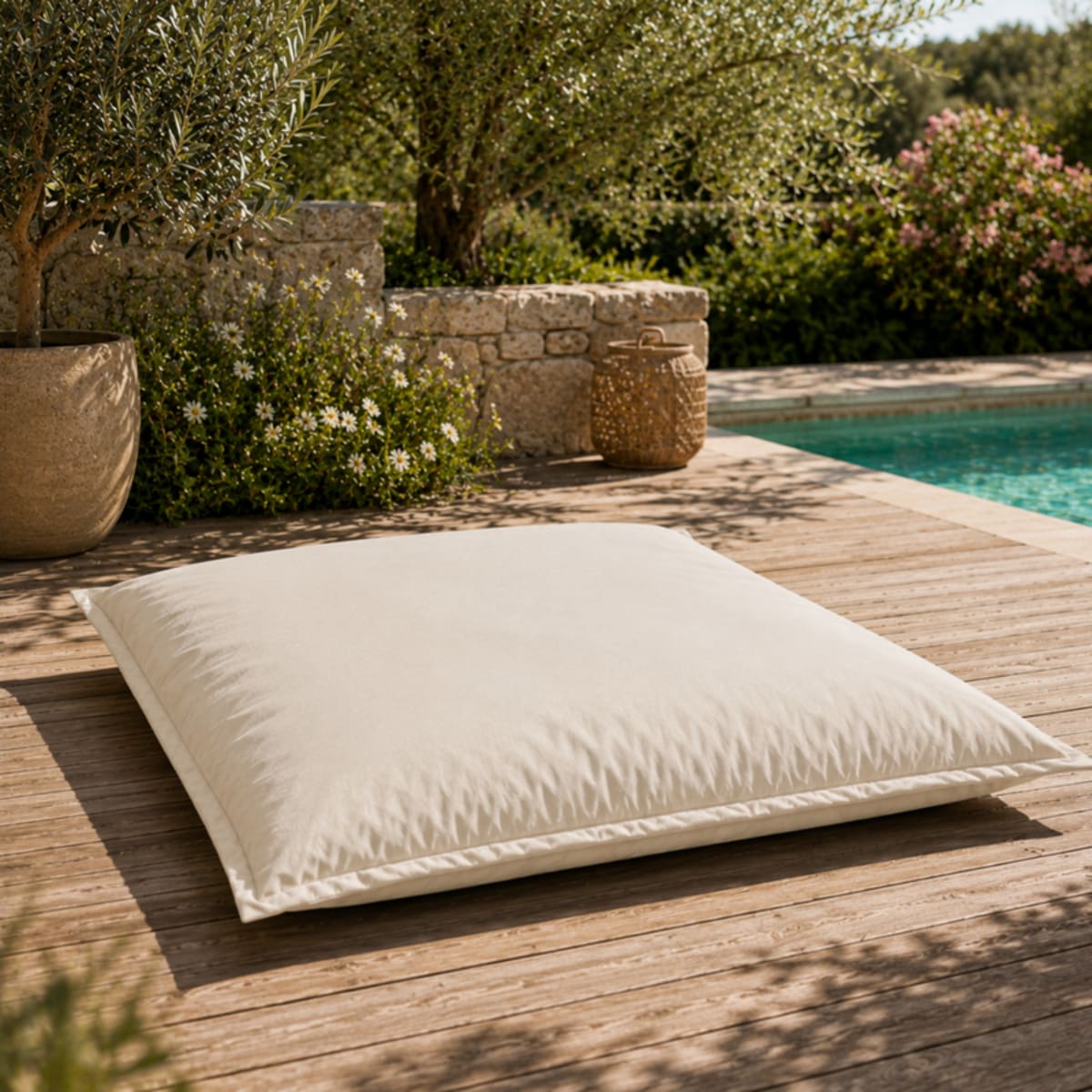 Pouf Nova en situation au bord d'une piscine