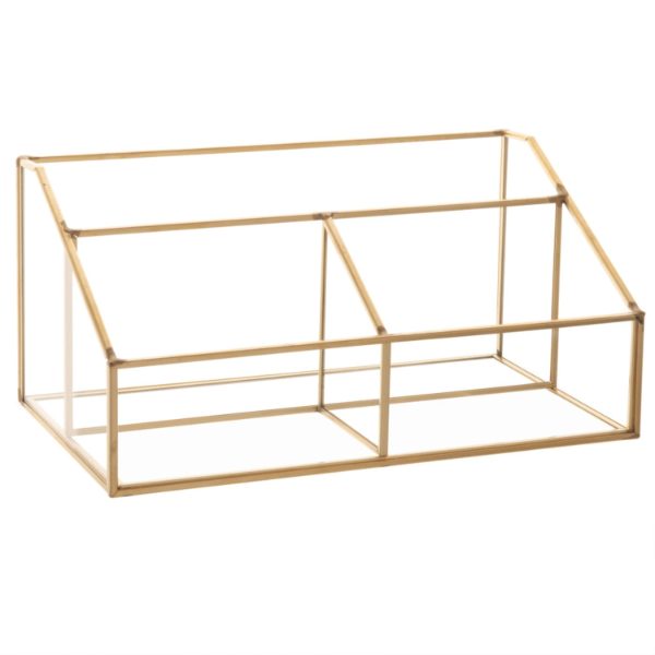 Range-courrier organisateur de bureau ELENA en métal doré et verre sur fond blanc
