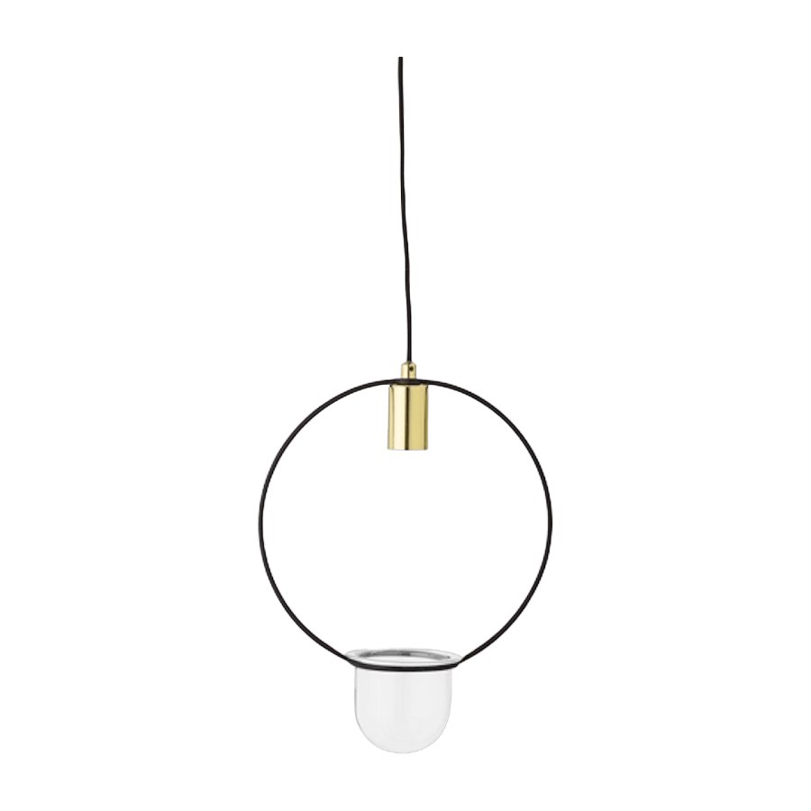 Suspension dorée Bloomingville avec vase en verre incorporé, packshot produit entier