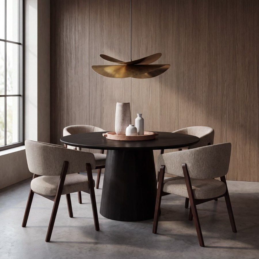 Suspension dorée Miramare Maisons du Monde au-dessus d'une table ronde