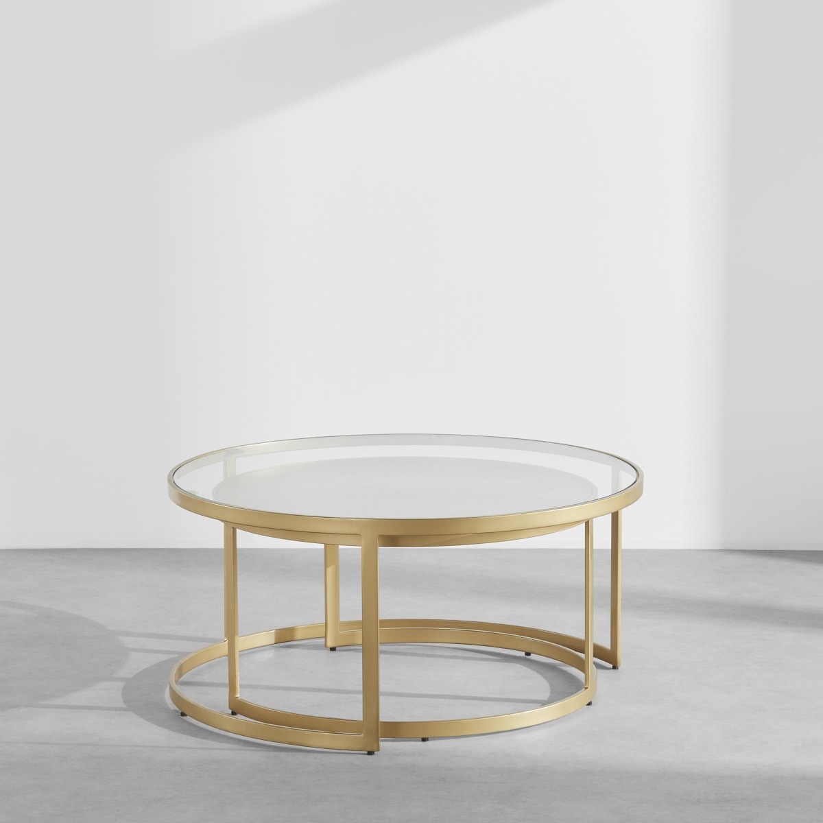 Tables gigognes Eclipse en verre trempe et acier dore