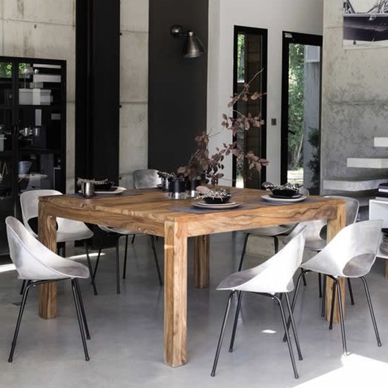 Table carrée en bois massif sheesham pour huit personnes