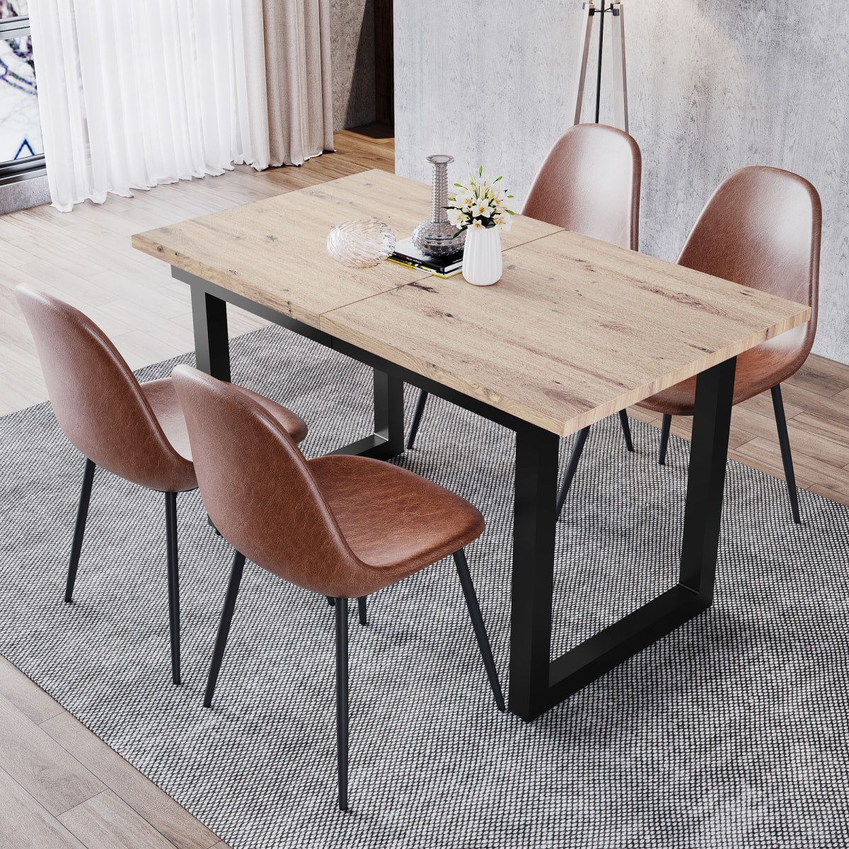 Table extensible industrielle en situation dans une salle à manger