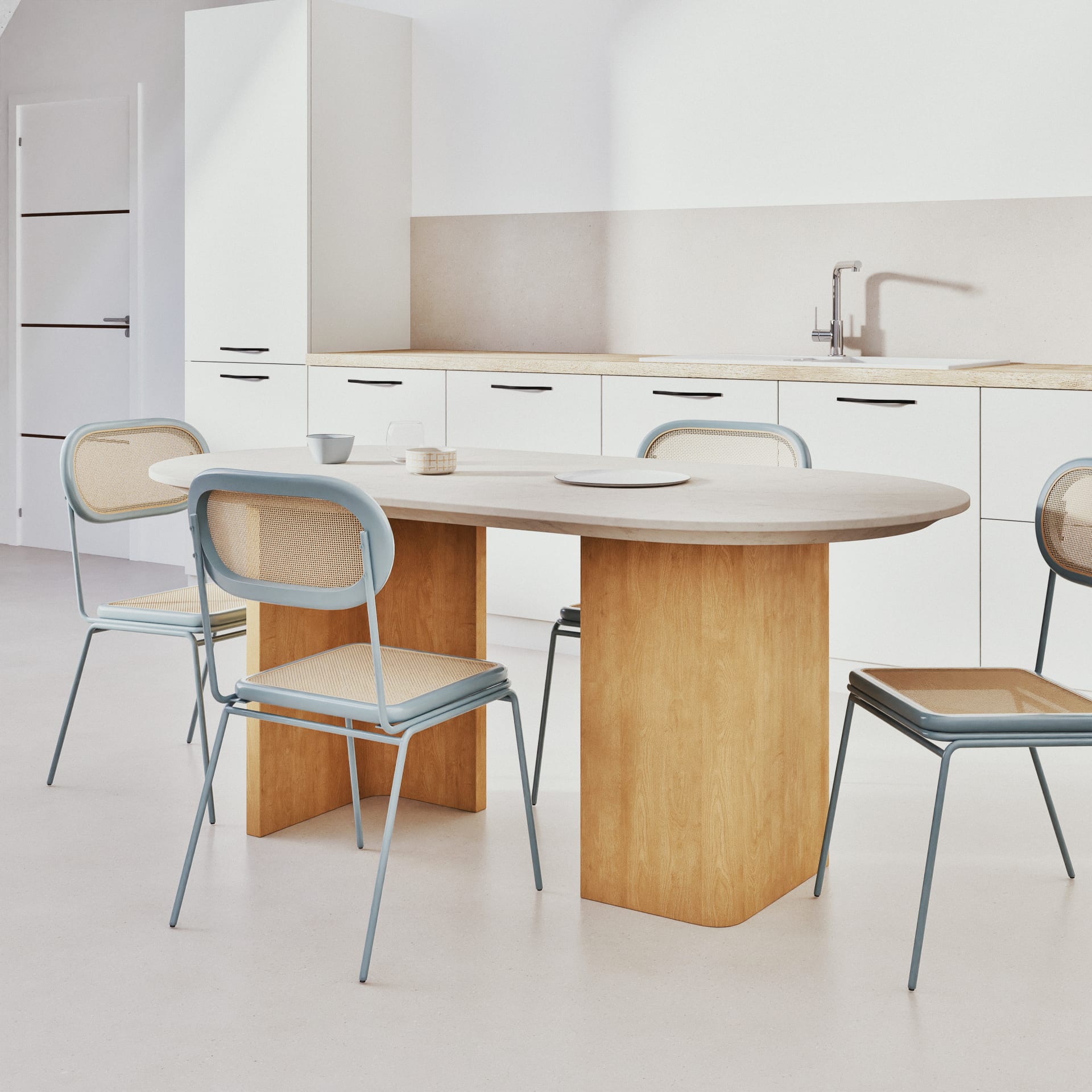 Table Travertino en situation dans une cuisine