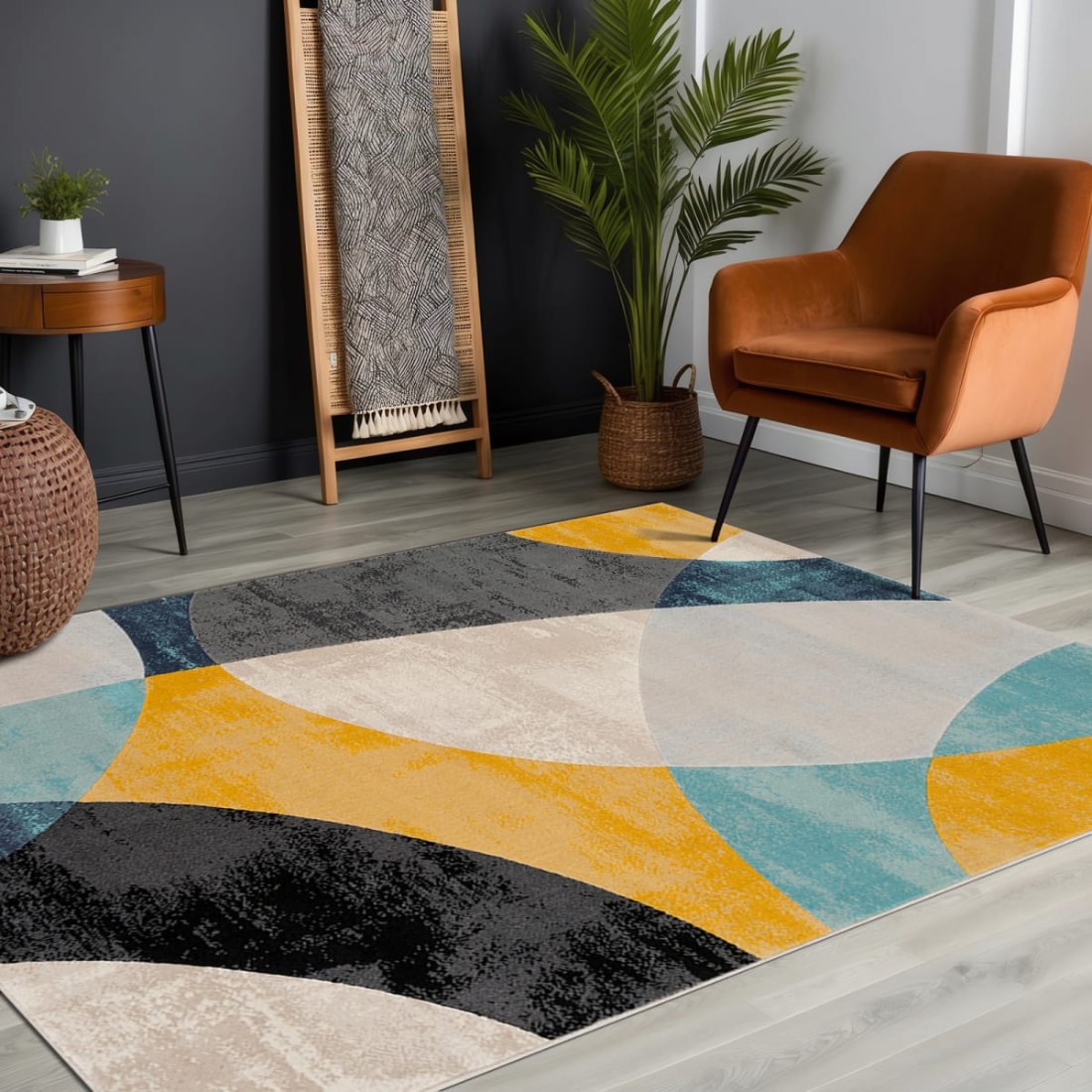 Tapis scandinave moderne bleu et multicolore
