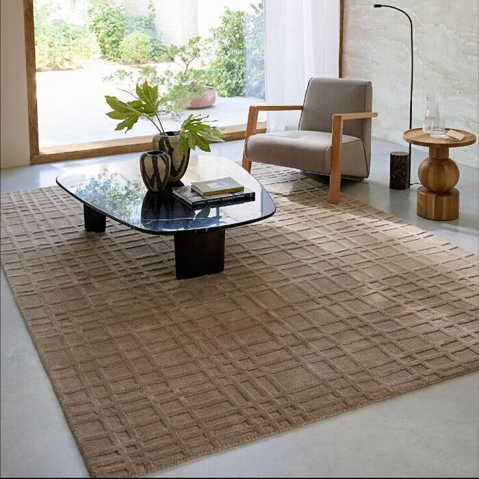 Tapis tufté quadrillé Kandi, beige cendré