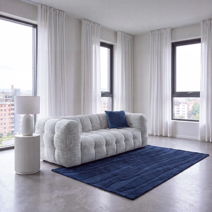 Tapis tufté et noué Magny, bleu profond