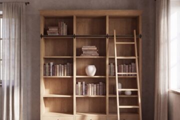 Bibliothèque Naturaliste Maisons du Monde en situation dans une pièce à poutres