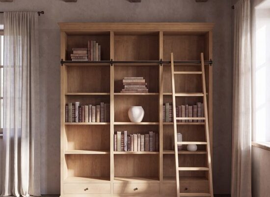 Bibliothèque Naturaliste Maisons du Monde en situation dans une pièce à poutres