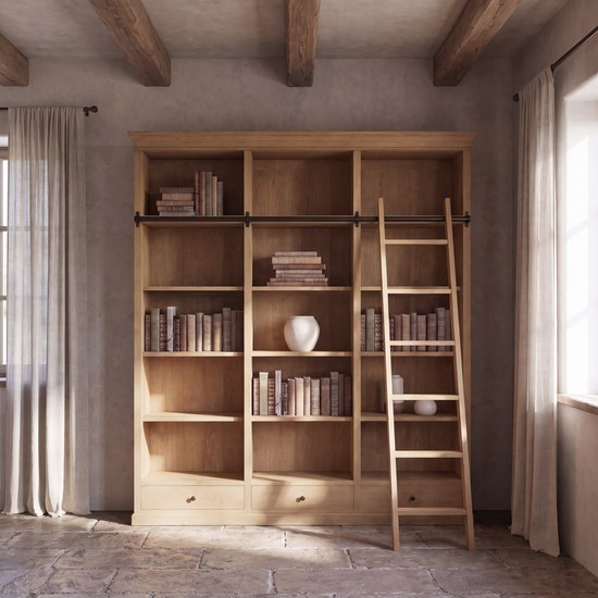 Bibliothèque Naturaliste Maisons du Monde en situation dans une pièce à poutres