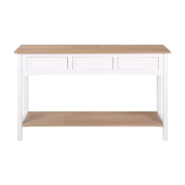 Console Charme blanche et chêne, 3 tiroirs, Conforama