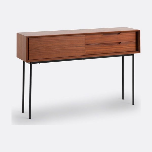 Console Noyeto plaquée noyer, porte coulissante, La Redoute