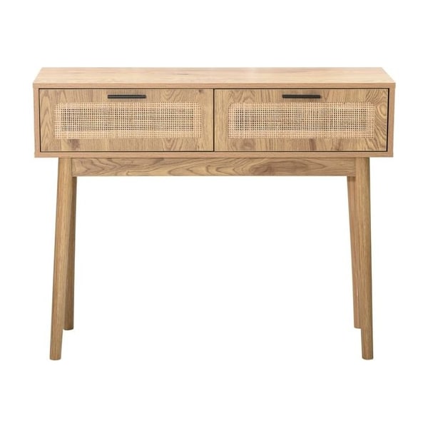 Console Sahara en bois clair et cannage, 2 tiroirs, Conforama