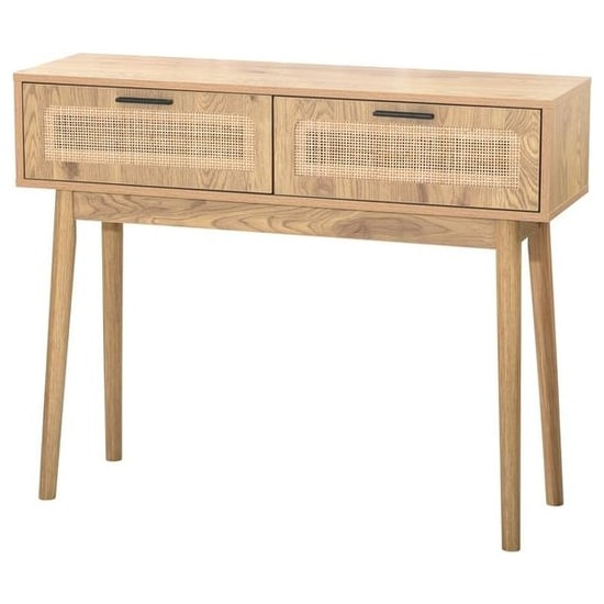 Console d'entrée Sahara en bois clair, façades de tiroirs en cannage