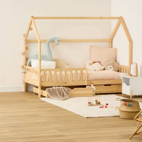 Lit cabane enfant avec 2 tiroirs Bosco en situation dans une chambre