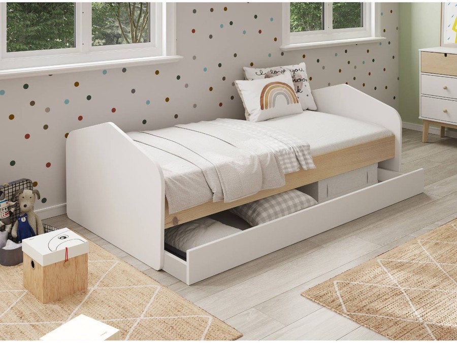 Chambre d'enfant deco avec un lit a tiroir et des rangements