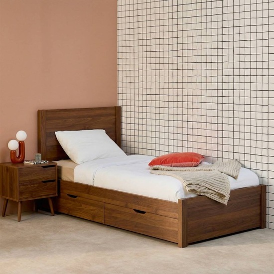 Lit enfant avec 4 tiroirs Nepal decor noyer en situation dans une chambre