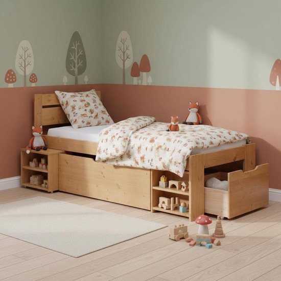 Lit enfant avec tiroir Tara en bois massif en situation dans une chambre